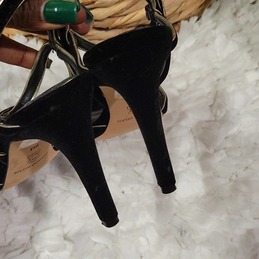Antonio melani black and gold velvet slingback party cocktail heels size 8M